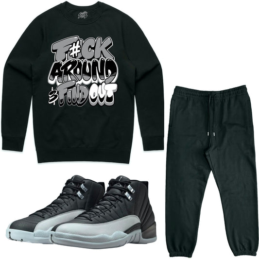 Wolf Grey 12s Sneaker Outfit - Sweater & Jogger Sweat Suit - F#ck