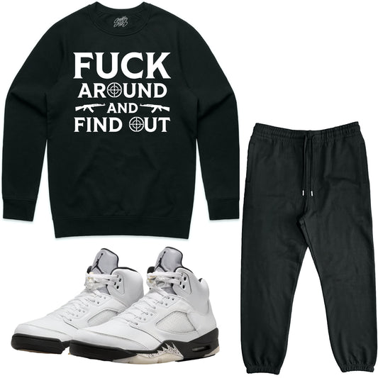 Reverse Metallic 5s Sneaker Outfit - Sweater & Jogger Sweat Suit - FAK47