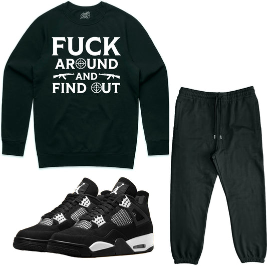 White Thunder 4s Sneaker Outfit - Sweater & Jogger Sweat Suit - FAK47