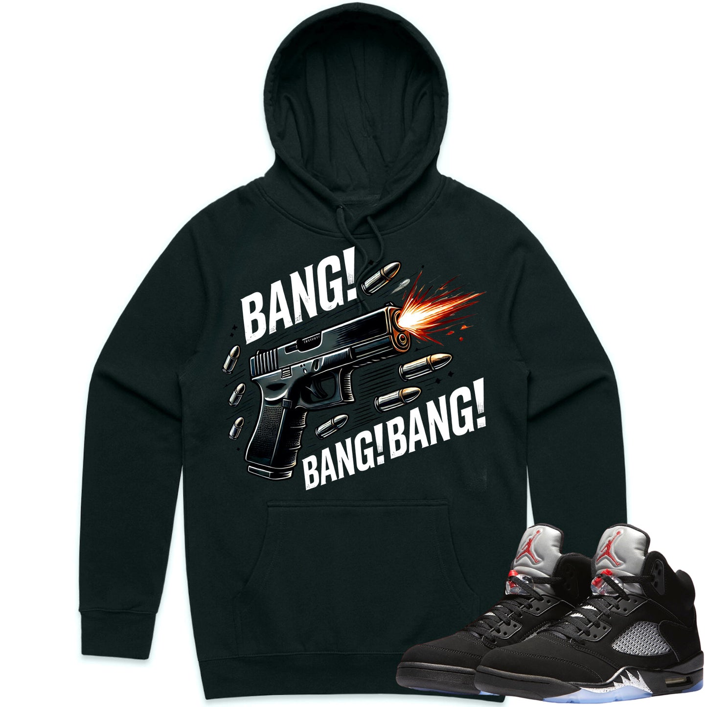 Black Metallic 5s Hoodie to Match - Jordan 5 Sneaker Tees - Bang