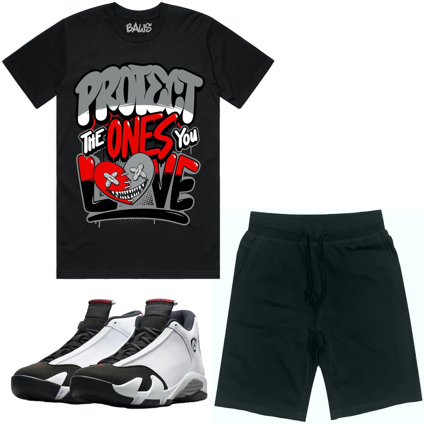 Black Toe 14s Sneaker Outfit - Shirt and Shorts - Protect Baws