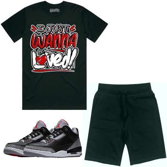 Jordan Black Cement 3s Sneaker Outfit - Shirt and Shorts - Loved