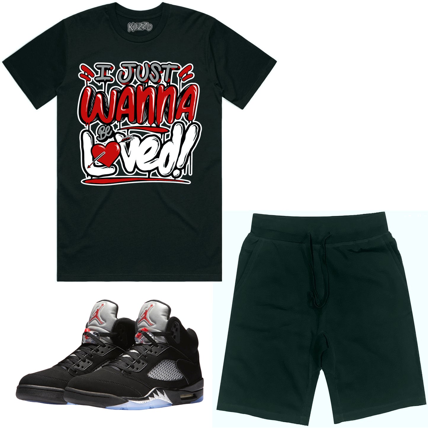 Jordan Black Metallic 5s Sneaker Outfit - Shirt and Shorts - Loved