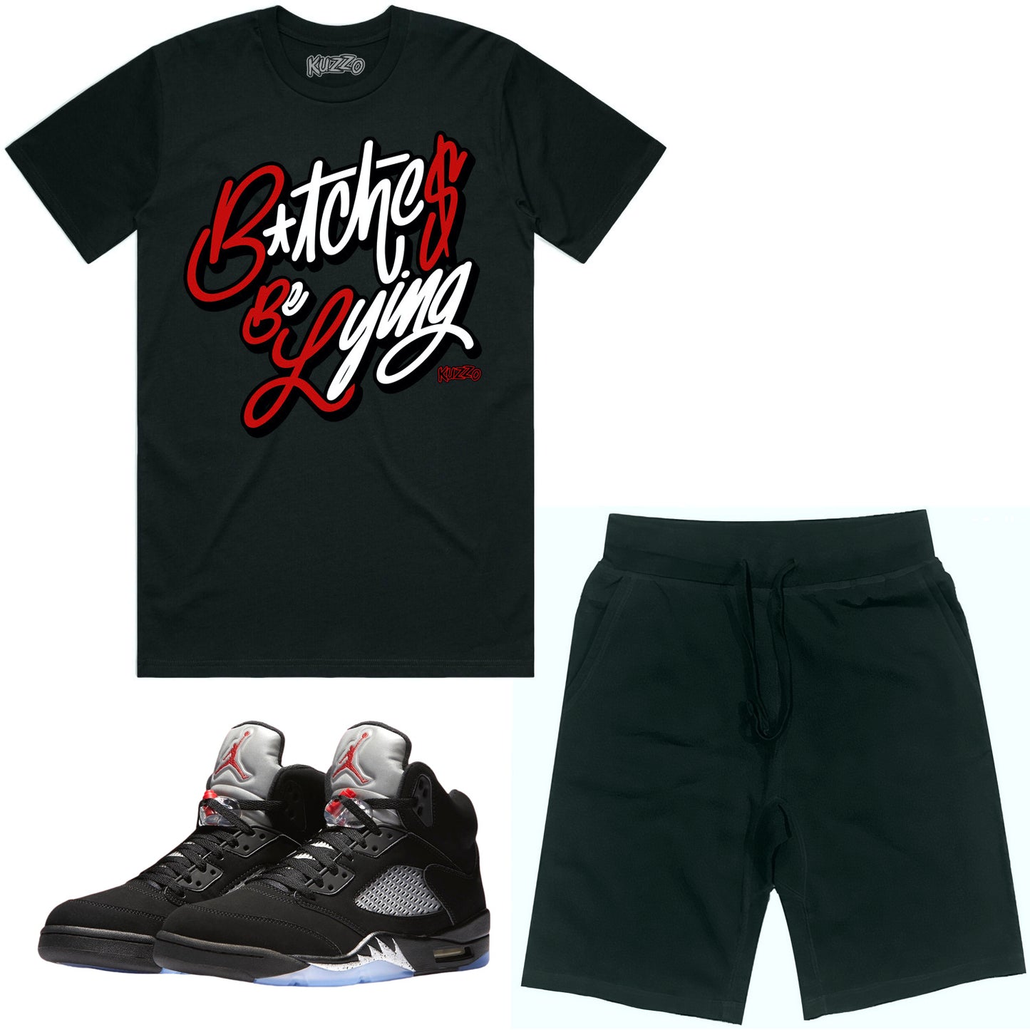 Jordan Black Metallic 5s Sneaker Outfit - Shirt and Shorts - BBL