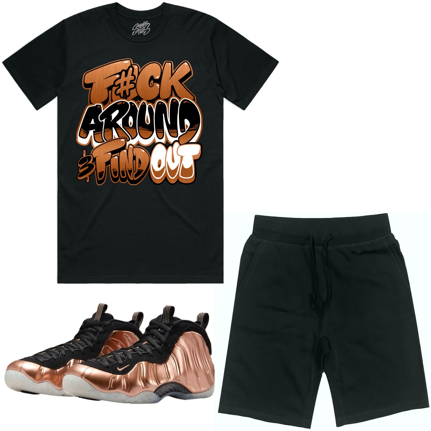 Copper Foamposites Sneaker Outfit - Shirt and Shorts - F#ck