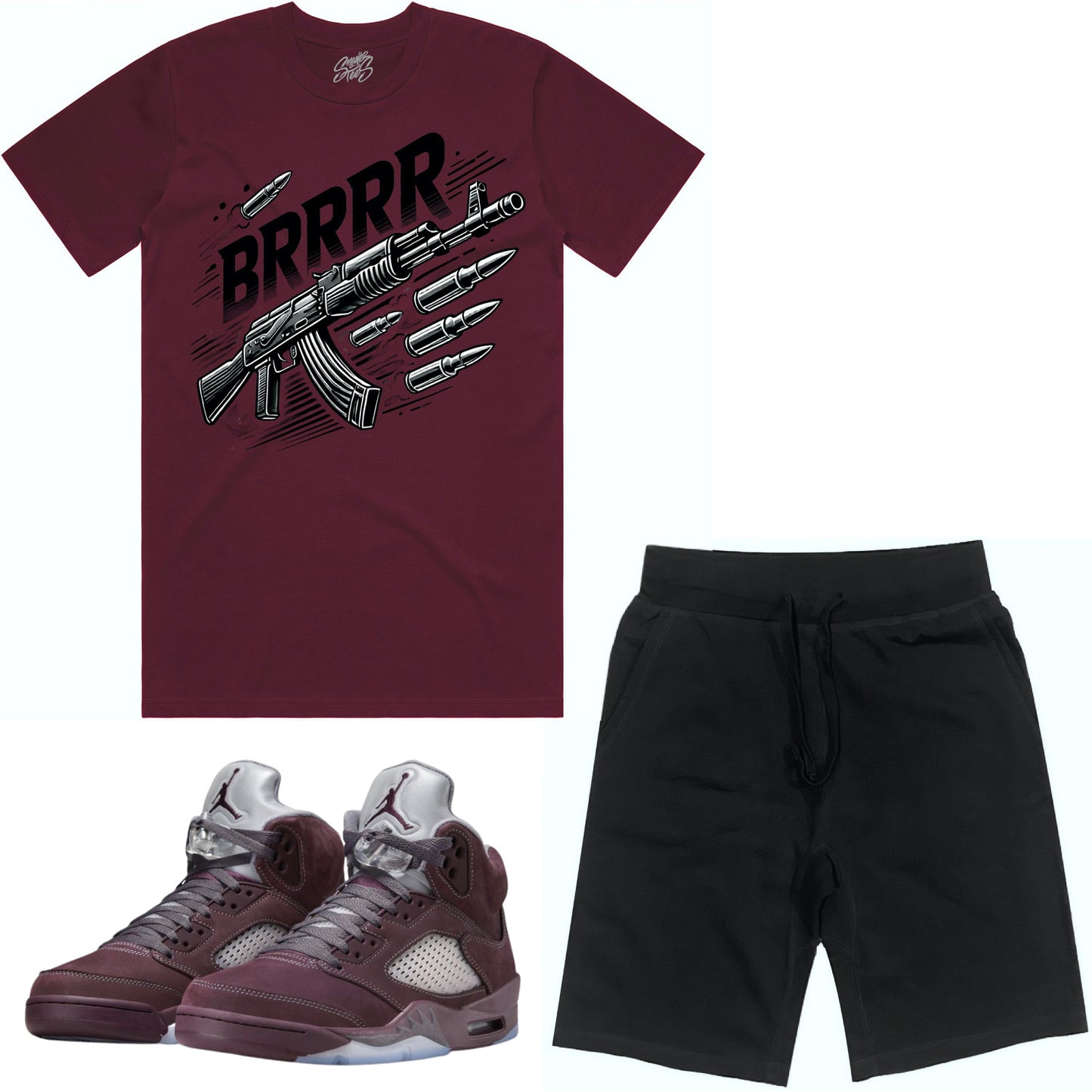 Burgundy 5s Sneaker Outfit - Shirt and Shorts - Brrr