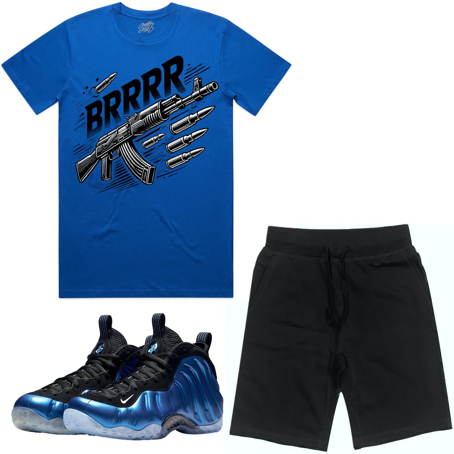 International Blue Royal Foamposites Sneaker Outfit - Shirt and Shorts - Brrr