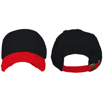 Blank Distressed Dad Hat Baseball Cap - 2Tone Black/Red