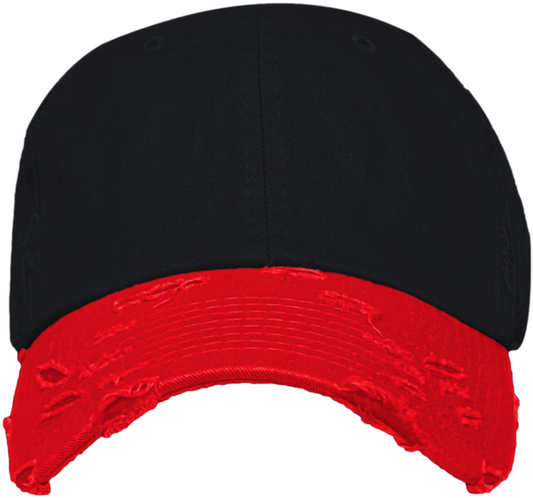 Blank Distressed Dad Hat Baseball Cap - 2Tone Black/Red