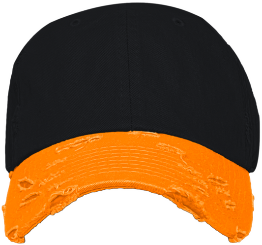 Blank Distressed Dad Hat Baseball Cap - 2Tone Black/Orange