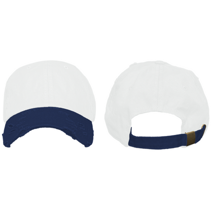 Blank Distressed Dad Hat Baseball Cap - 2Tone White/Navy Blue