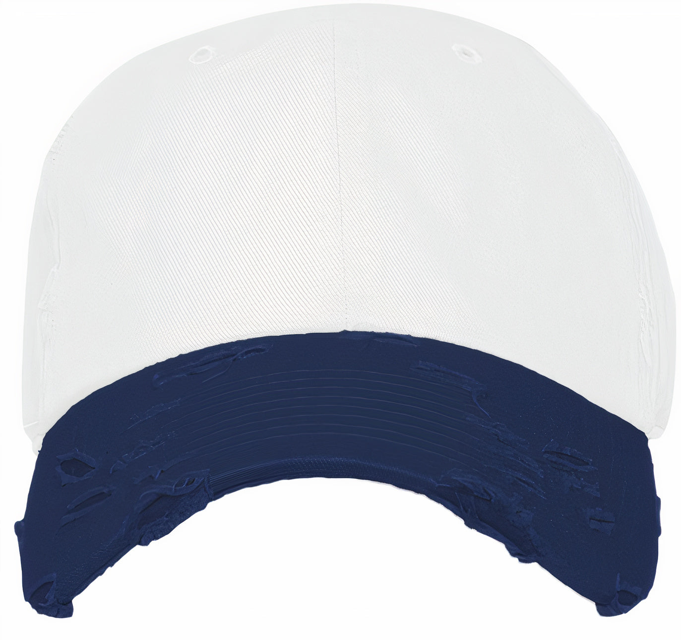 Blank Distressed Dad Hat Baseball Cap - 2Tone White/Navy Blue