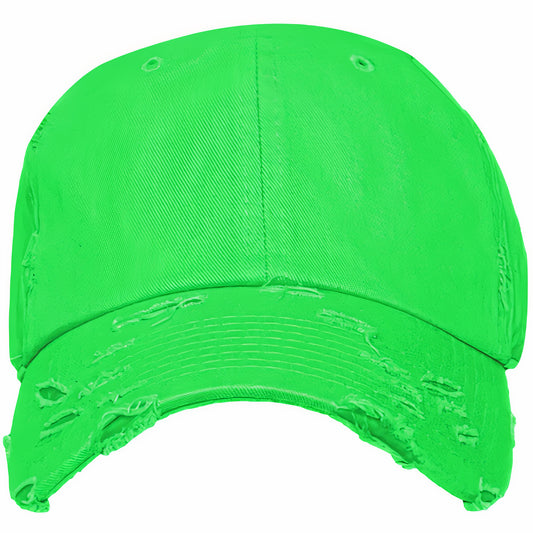 Blank Distressed Dad Hat Baseball Cap - Neon Green