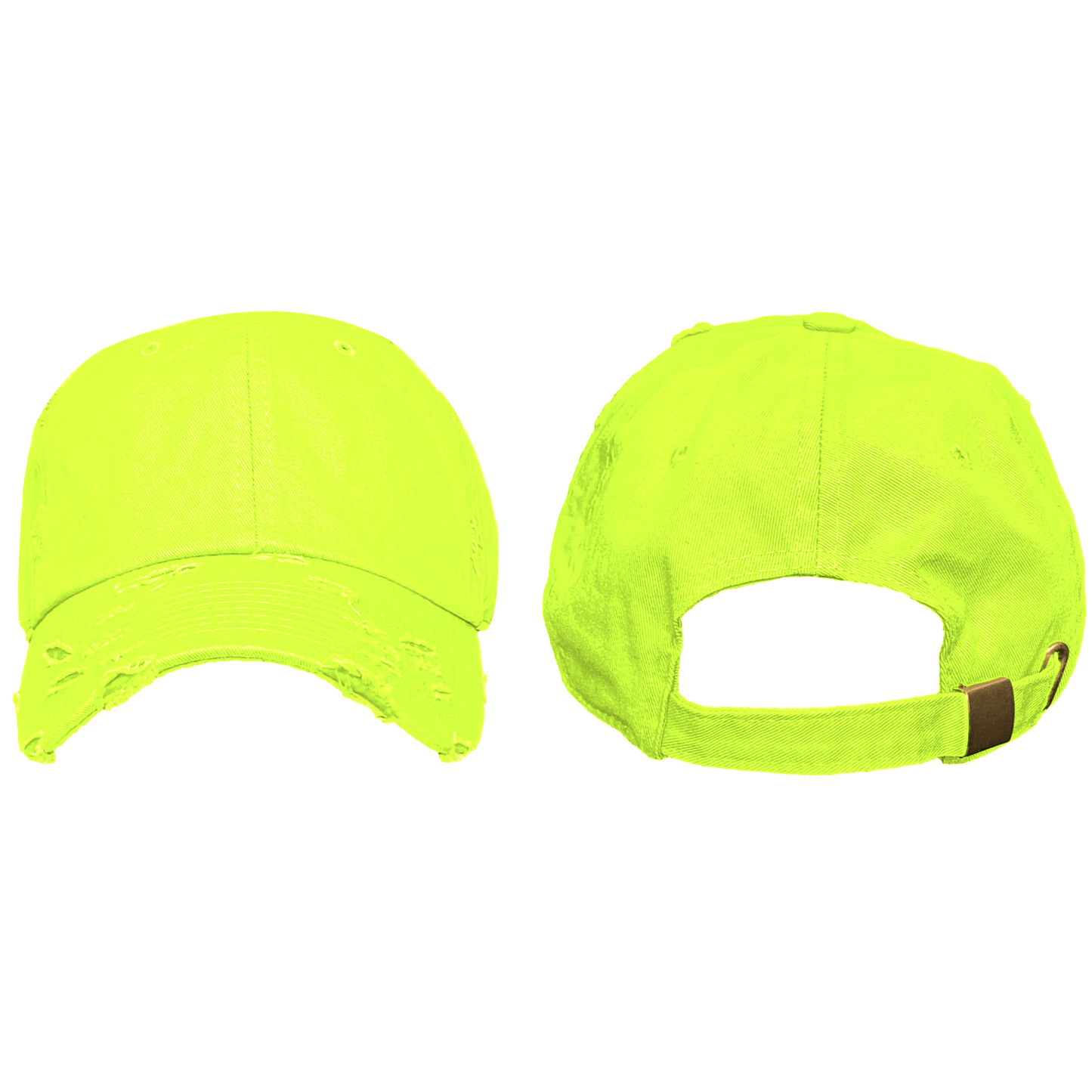 Blank Distressed Dad Hat Baseball Cap - Neon Yellow