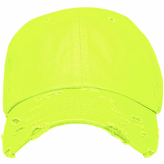 Blank Distressed Dad Hat Baseball Cap - Neon Yellow