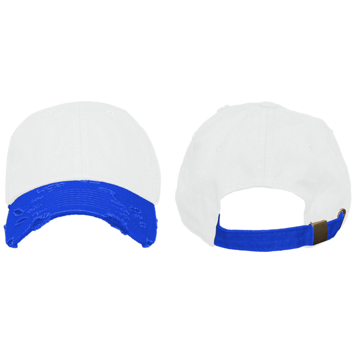 Blank Distressed Dad Hat Baseball Cap - 2T White/Royal Blue