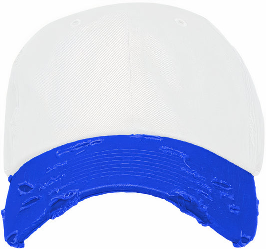 Blank Distressed Dad Hat Baseball Cap - 2T White/Royal Blue