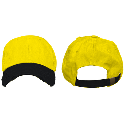 Blank Distressed Dad Hat Baseball Cap - 2T Yellow/Black