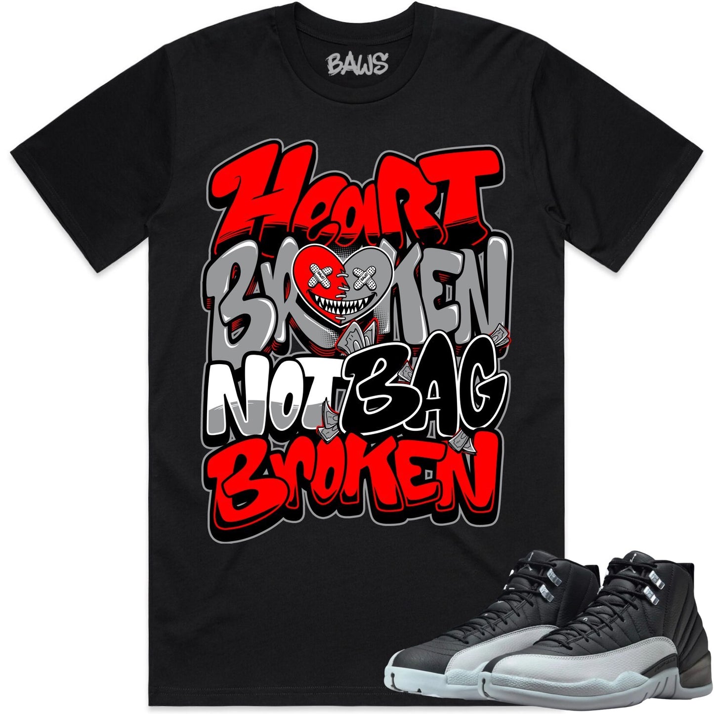 Wolf Grey 12s Shirt to Match - Jordan 12 Matching Sneaker Tees - Heart Broken Baws