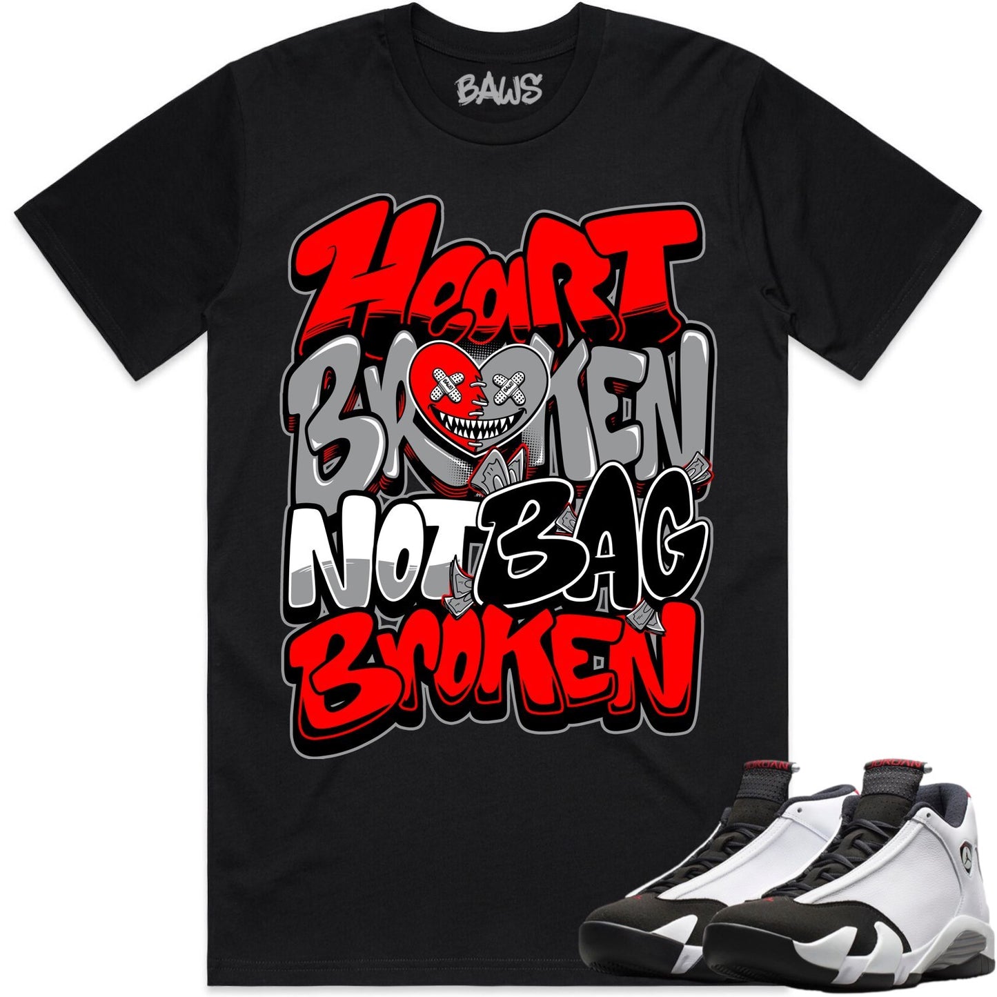 Black Toe 14s Shirt to Match - Jordan 14 Sneaker Tees - Heart Broken Baws