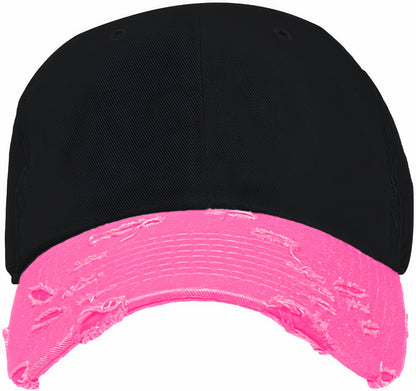 Blank Distressed Dad Hat Baseball Cap - 2Tone Black/Neon Pink