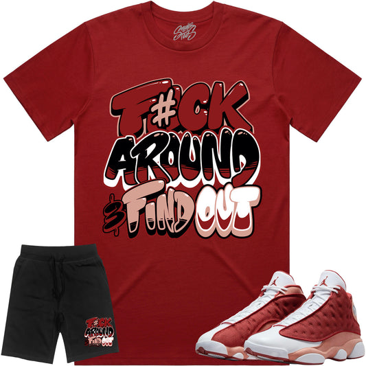 Jordan 13 Dune Red 13s Sneaker Outfit - Shirt and Shorts - DUNE RED F#CK