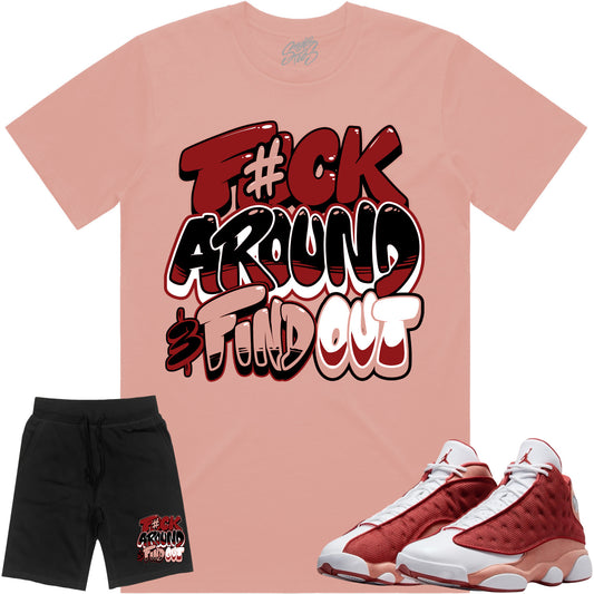Jordan 13 Dune Red 13s Sneaker Outfit - Shirt and Shorts - DUNE RED F#CK