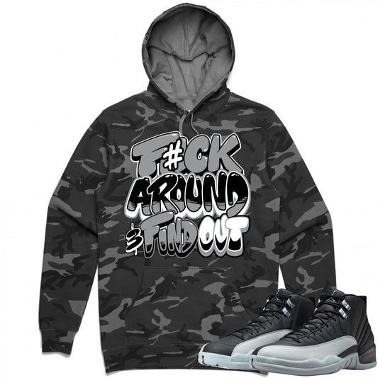 Wolf Grey 12s Camo Hoodie to Match - Jordan 12 Baron Matching Hoodie - F#ck