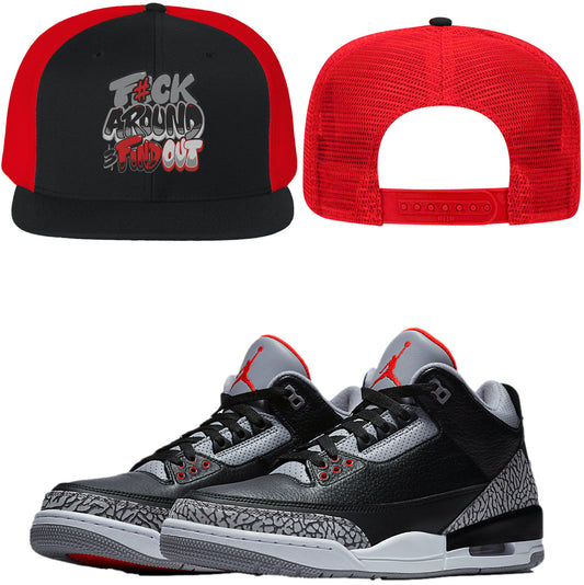 Black Cement 3s Flat Brim Trucker Hat - Jordan 3 Hat to Match - F#ck