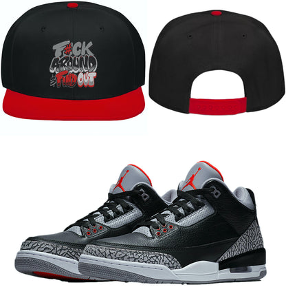 Black Cement 3s Snapback Hat - Jordan 3 Hat to Match - F#ck