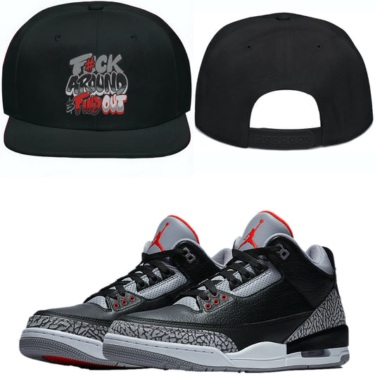 Black Cement 3s Snapback Hat - Jordan 3 Hat to Match - F#ck