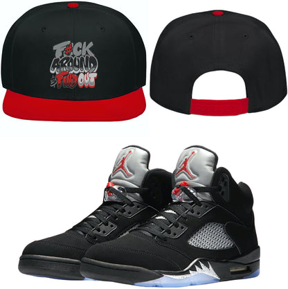 Black Metallic 5s Snapback Hat - Jordan 5 Hat to Match - F#ck