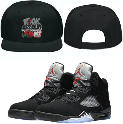 Black Metallic 5s Snapback Hat - Jordan 5 Hat to Match - F#ck