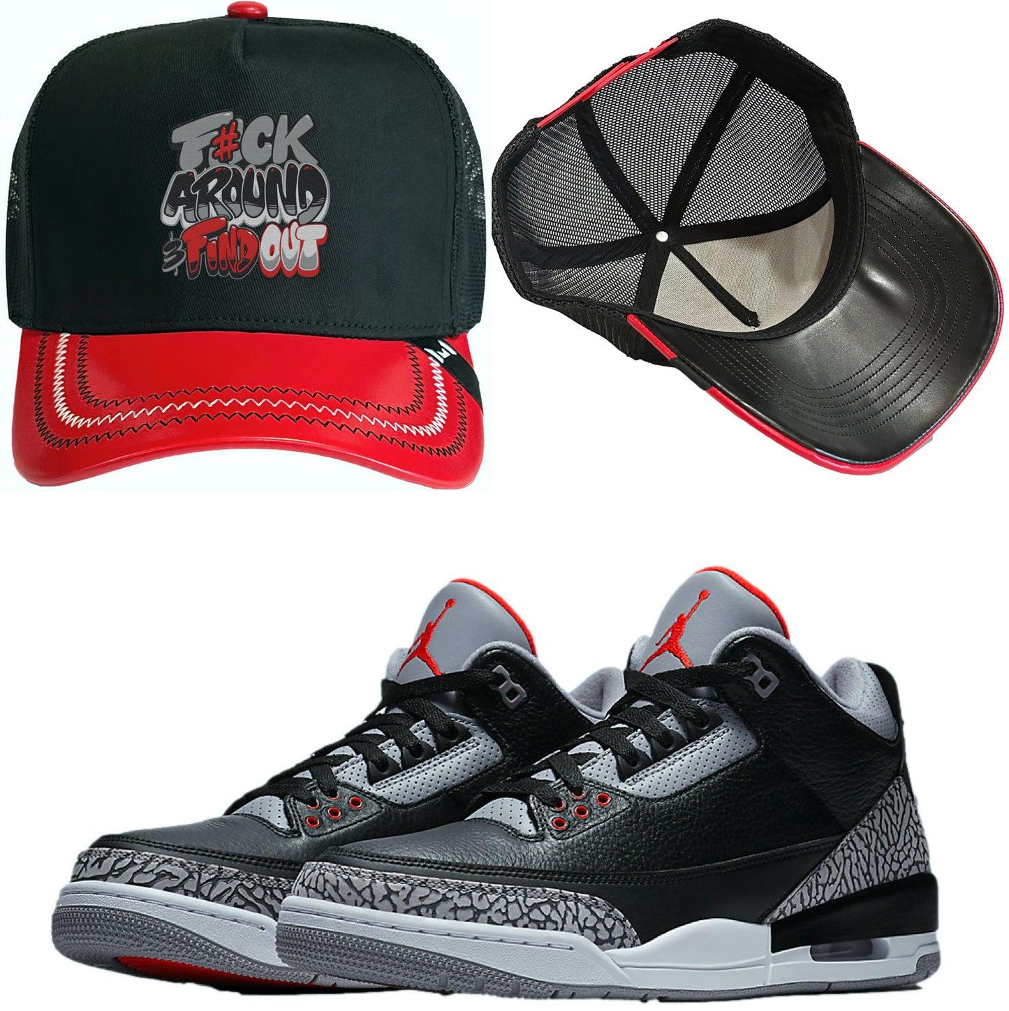 Black Cement 3s Trucker Hat - Jordan 3 Hat to Match - F#ck