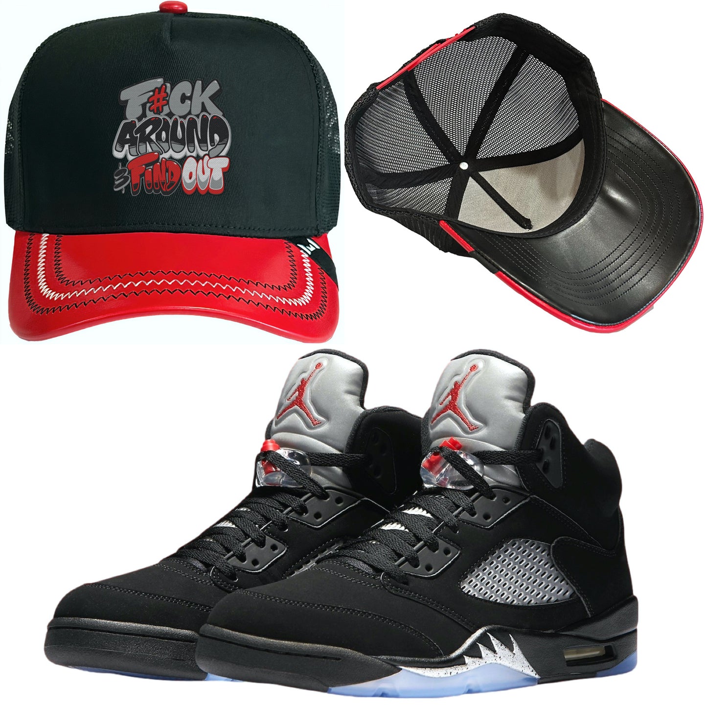 Black Metallic 5s Trucker Hat - Jordan 5 Hat to Match - F#ck