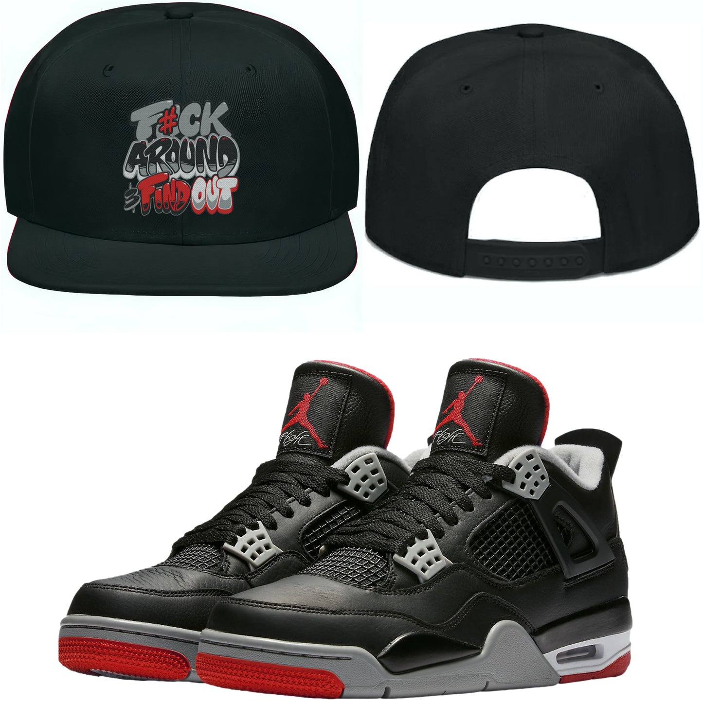 Bred 4s Snapback Hat - Jordan 4 Hat to Match - F#ck