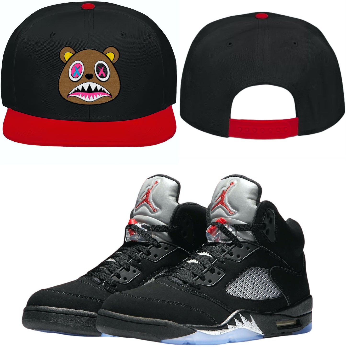 Black Metallic 5s Snapback Hat - Jordan 5 Hat to Match - Crazy Baws