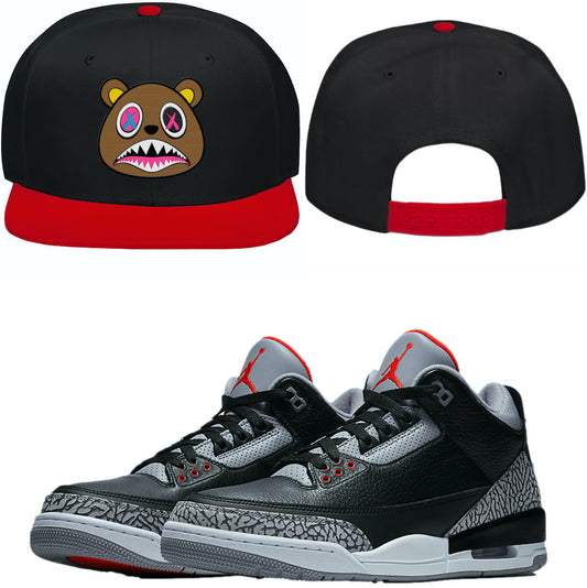 Black Cement 3s Snapback Hat - Jordan 3 Hat to Match - Crazy Baws