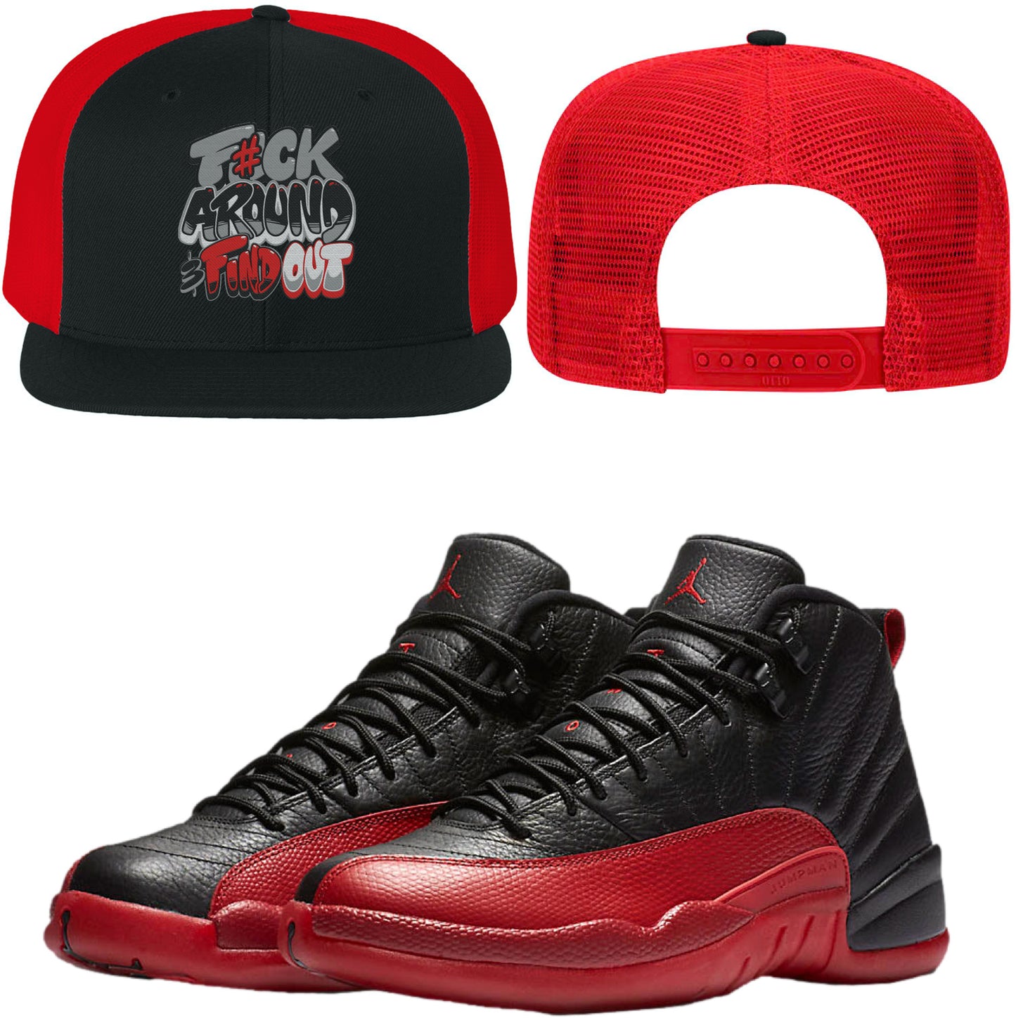 Flu Game 12s Flat Brim Trucker Hat - Jordan 12 Hat to Match - F#ck