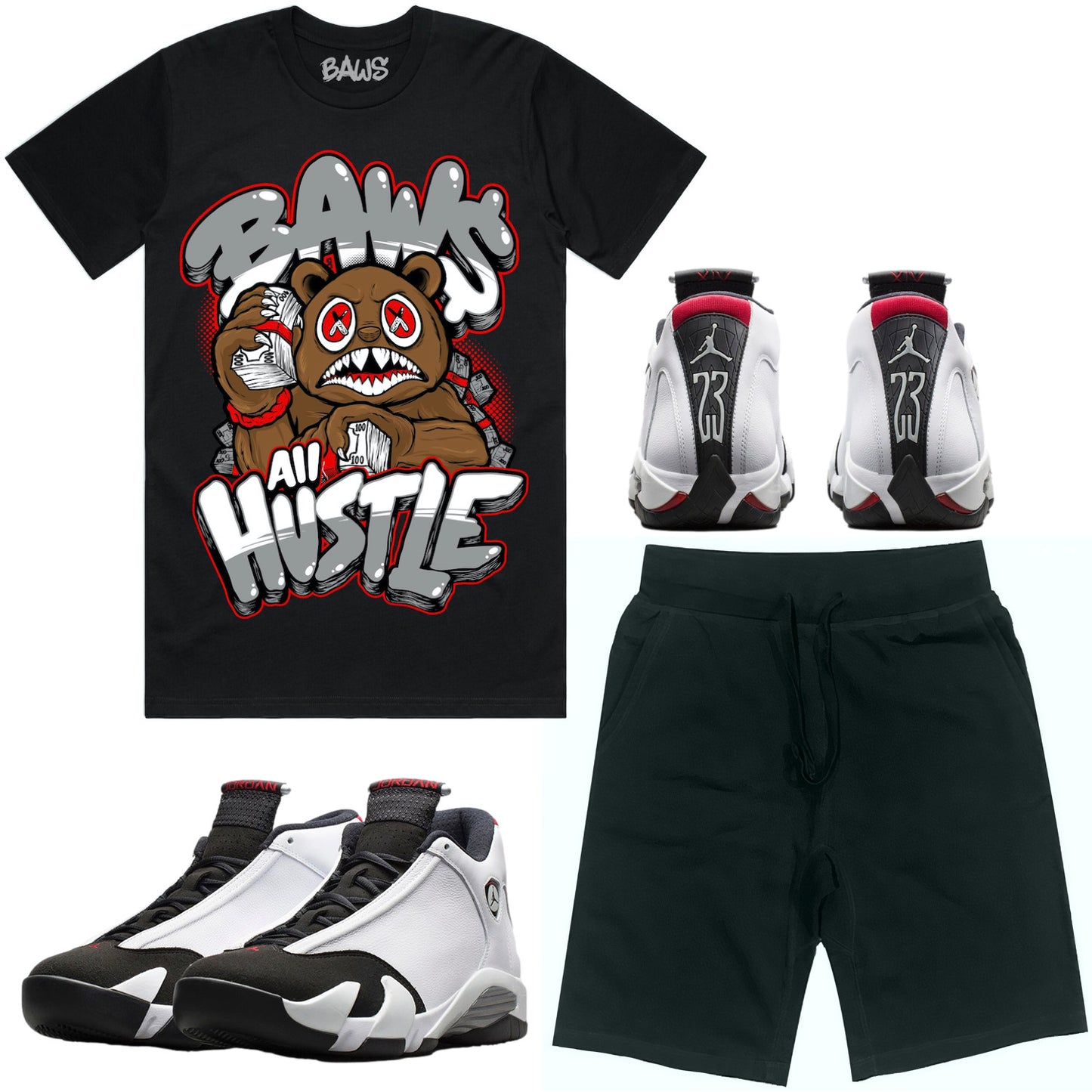 Black Toe 14s Sneaker Outfit - Shirt and Shorts - Hustle Baws