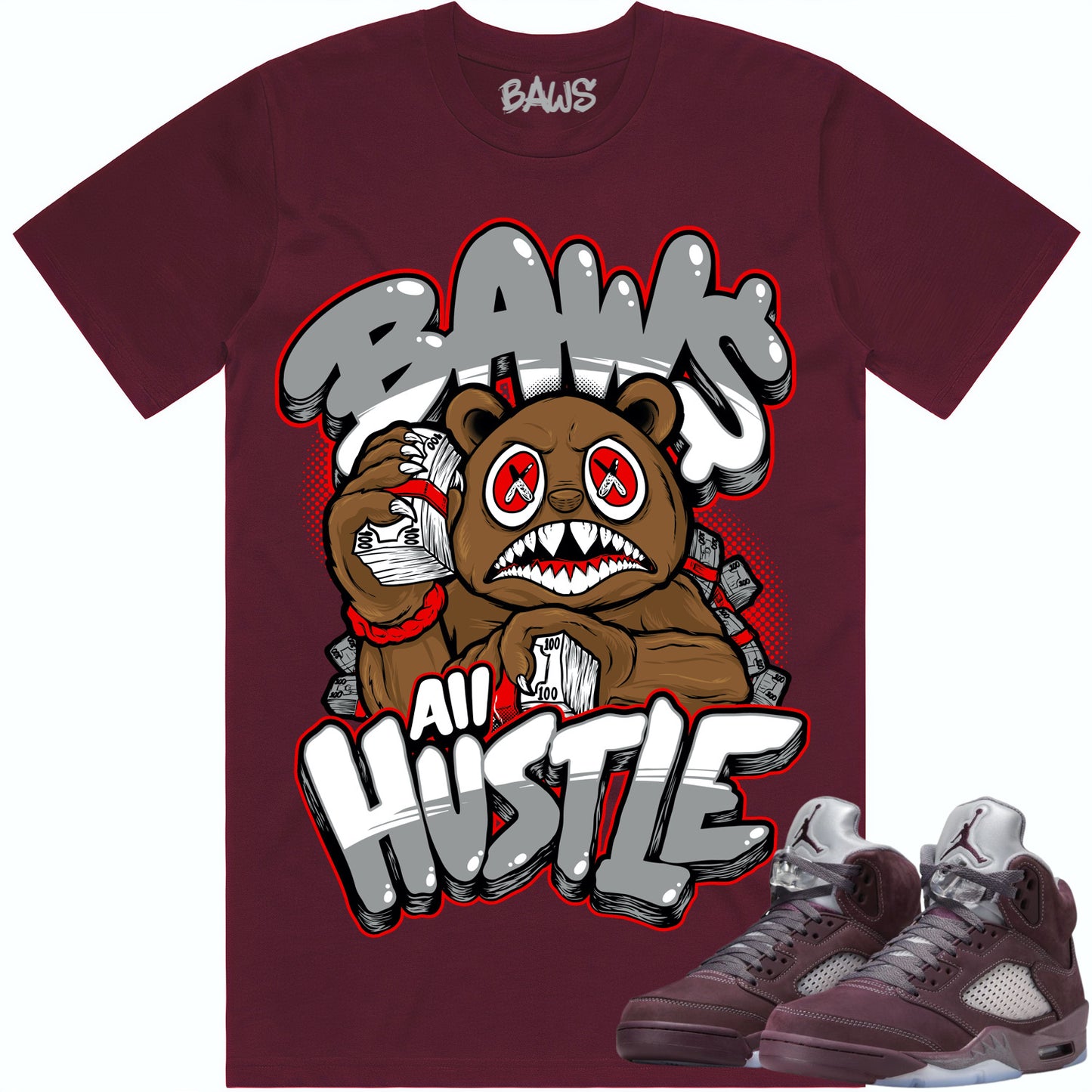 Burgundy 5s Shirt to Match - Jordan 5 Sneaker Tees - Hustle Baws