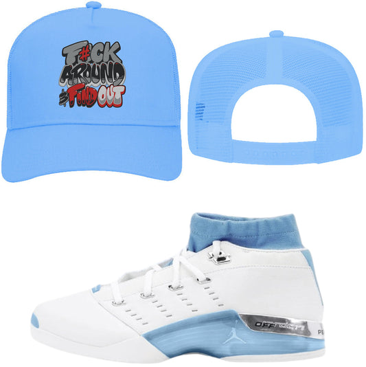 Jordan 17 Low University Blue UNC 17s Trucker Hat to Match - RED F#CK