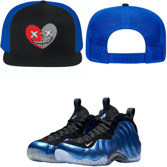 International Blue Foamposites Flat Brim Trucker Snapback Hat to Match - Heart Baws