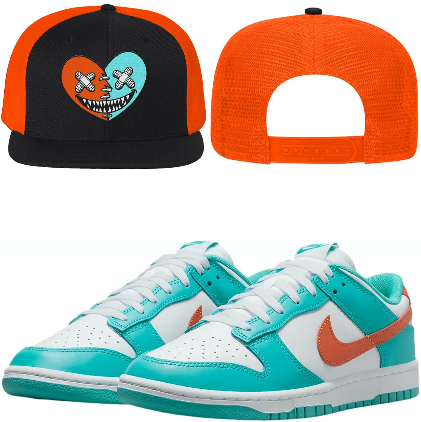 Miami Dolphin Dunks Flat Brim Trucker Hat - MIAMI HEART BAWS