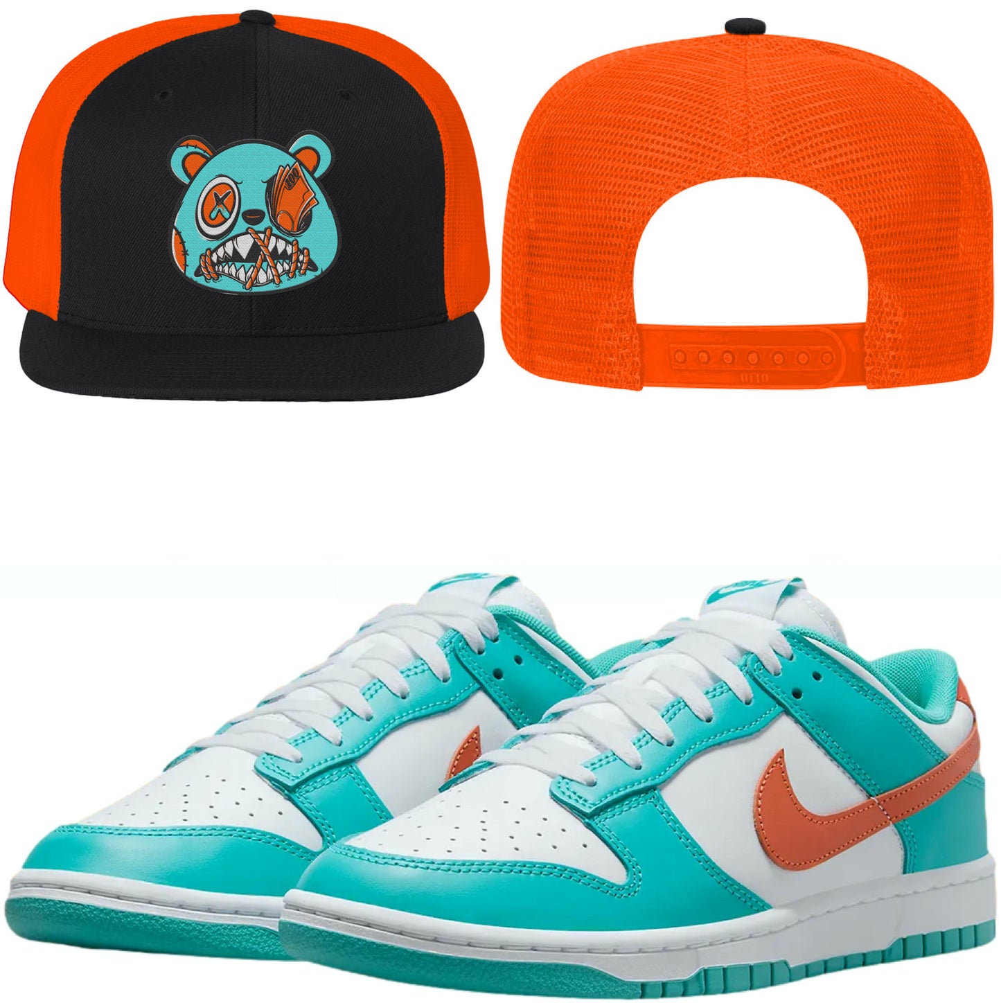 Miami Dolphin Dunks Flat Brim Trucker Hat - MIAMI MONEY TALKS BAWS