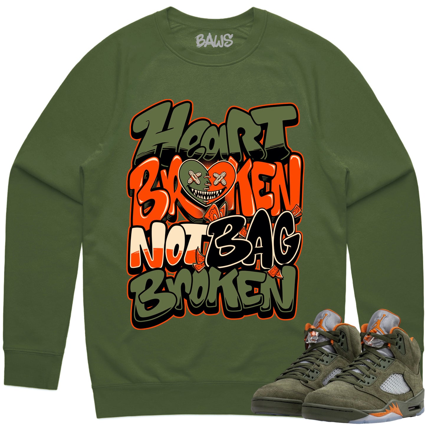 Jordan Olive 5s Sweater to Match - Sweatshirt - Heart Broken Baws