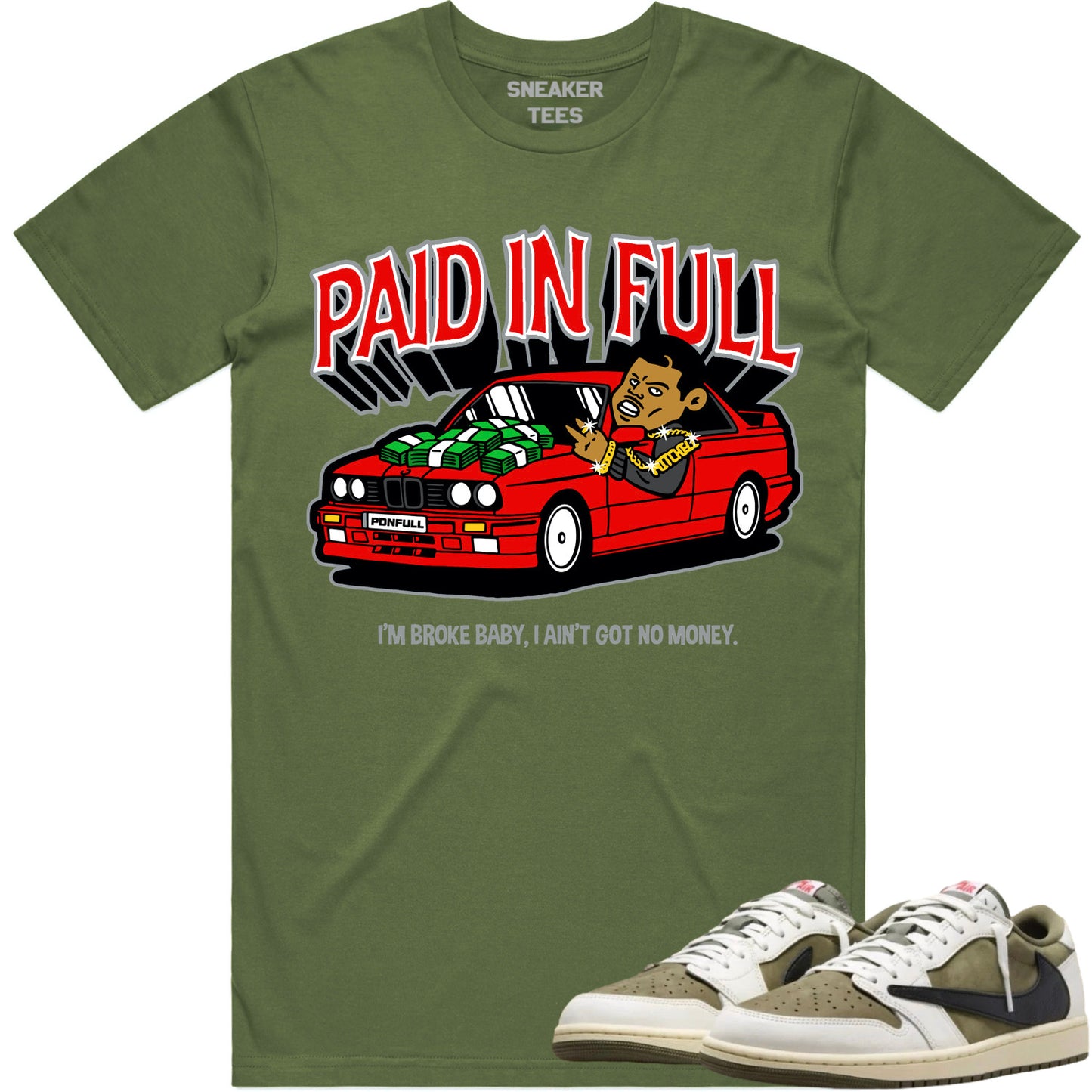 Jordan 1 Travis Scott Olive Shirt to Match - Sneaker Tees - Paid