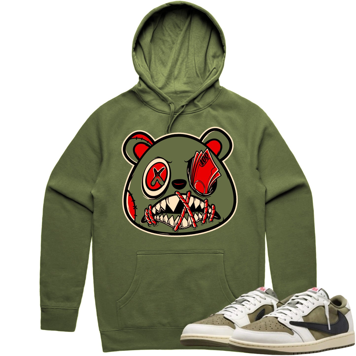 Jordan 1 Travis Scott Olive Hoodie to Match - Sneaker Tees - Money Talks Baws