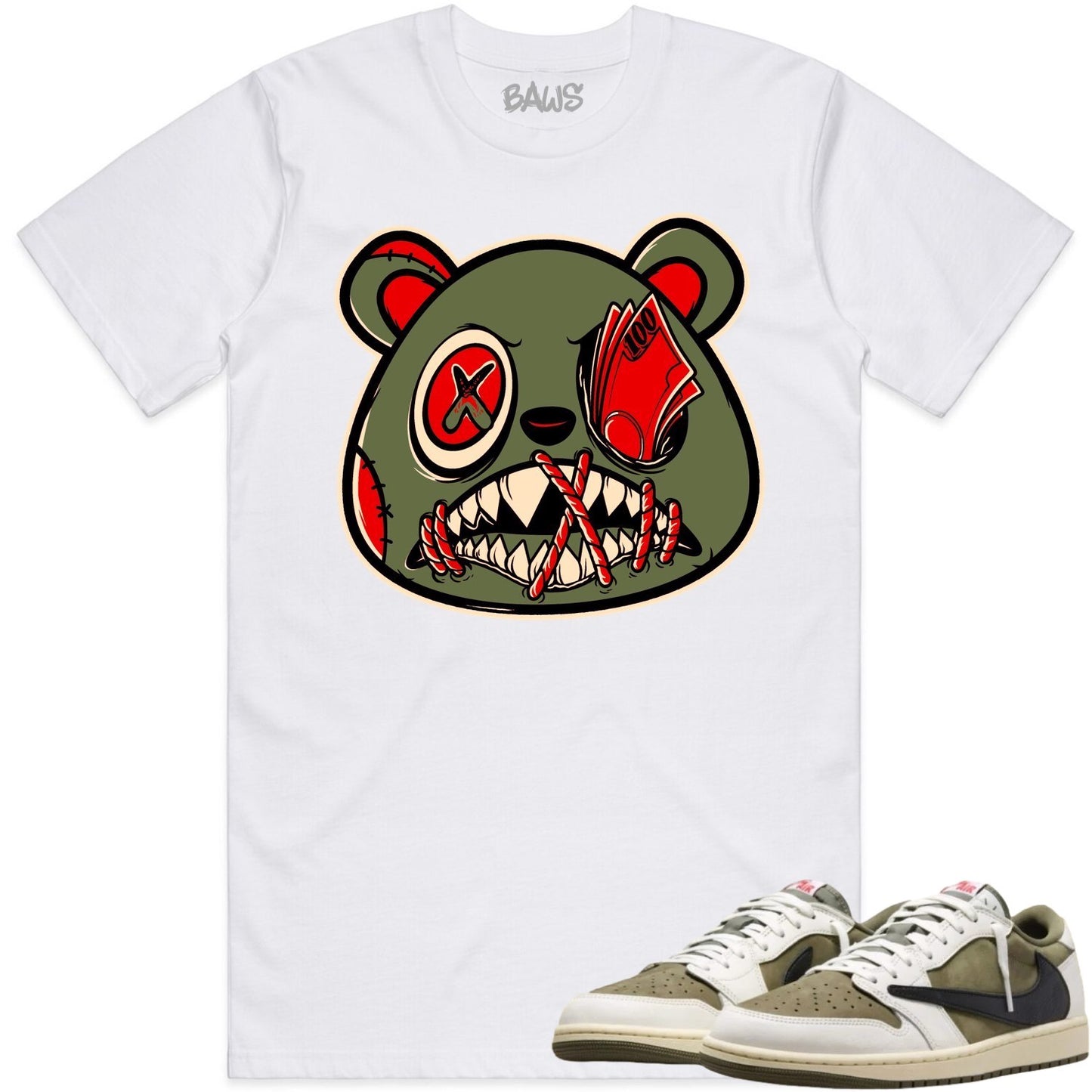 Jordan 1 Travis Scott Olive Shirt to Match - Sneaker Tees - Money Talks Baws