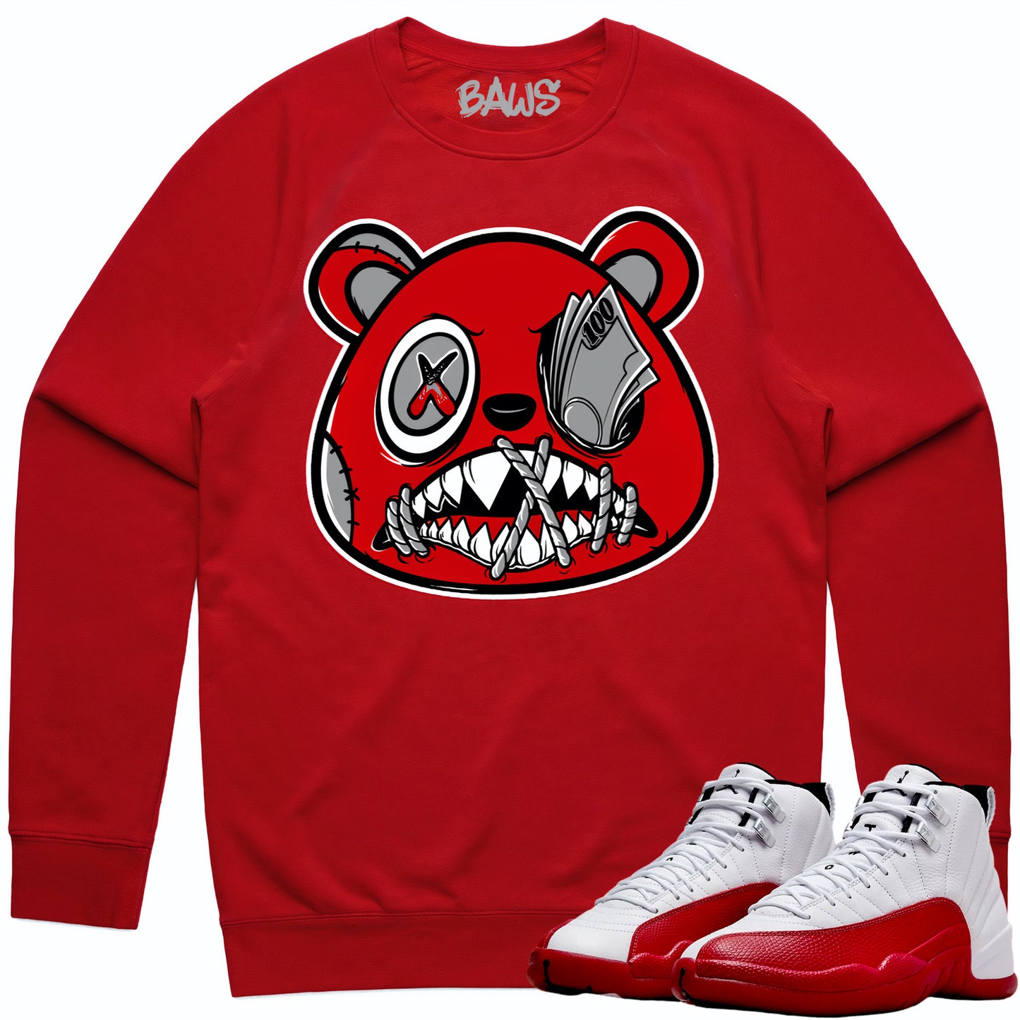 Cherry 12s Sweater - Jordan 12 Sweatshirt to Match - Money Talks Baws